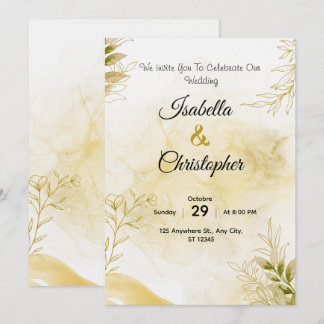 Um convite de casamento luxuoso em dourado elegant