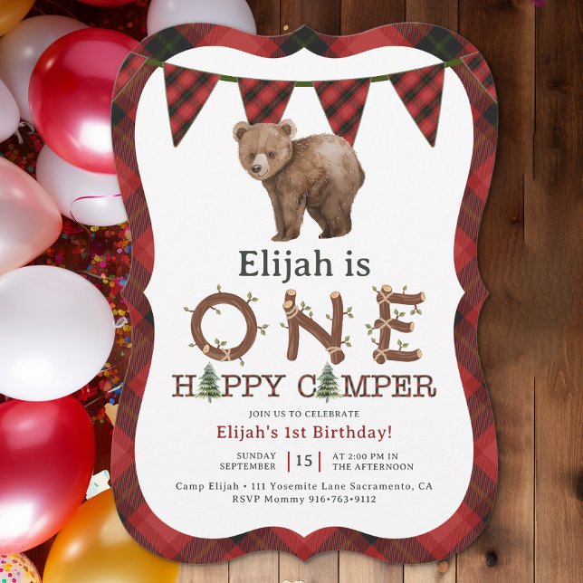 Um Convite de festas de primeiro aniversario de ca (One Happy Camper Birthday Invitation)