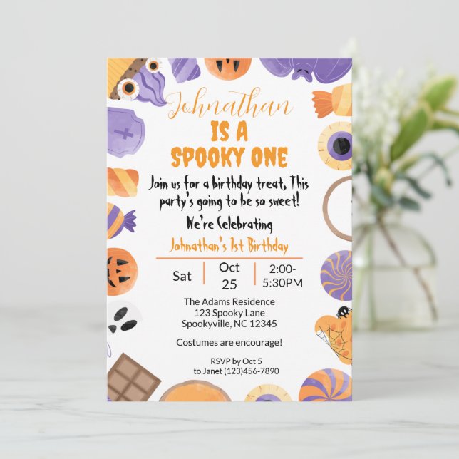 Um Convite De primeiro aniversario De Halloween "S (Em pé/Frente)