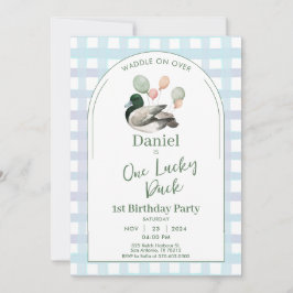 Um Convite De primeiro aniversario De Pato Sortudo