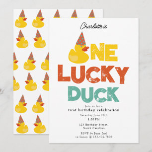 Um convite de um pato sortudo para 1º aniversário