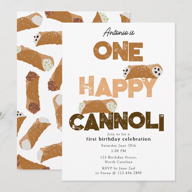 Um Convite Feliz Cannoli 1º Primeiro Aniversário F (Frente/Verso)