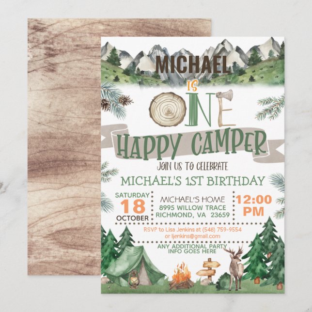 Um Convite Feliz de Aniversário de Camper (Frente/Verso)