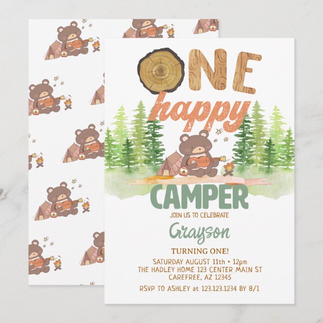 Um Convite Feliz de Aniversário de Camper (Frente/Verso)