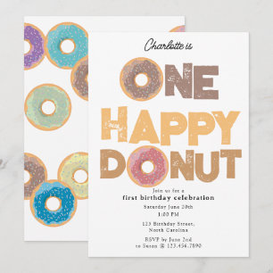 Um Convite Feliz de Donut para 1º Aniversário Fofa