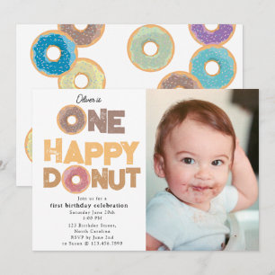 Um Convite Feliz de Donut para 1º Aniversário Foto