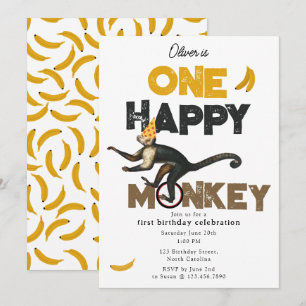 Um Convite Fofo de Macaco Feliz para 1º Primeiro A
