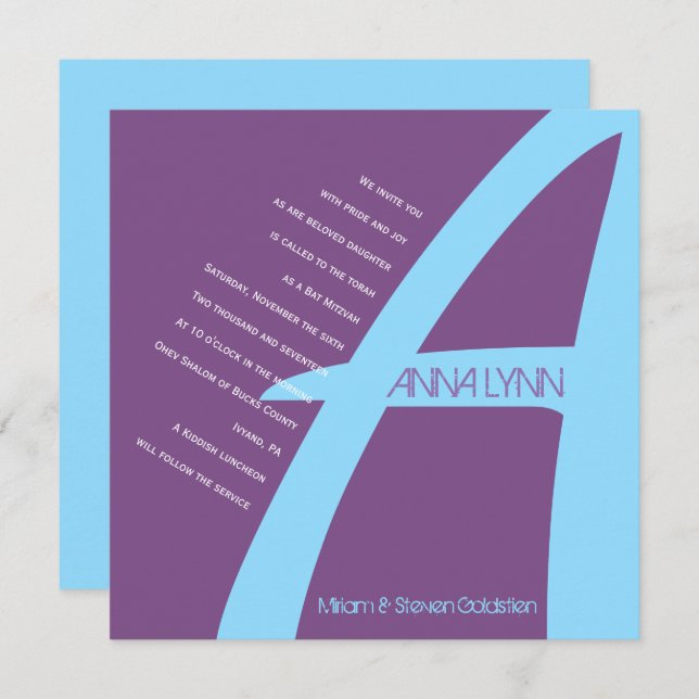 Um Convite Inicial Bat Mitzvah para Bar (Frente/Verso)