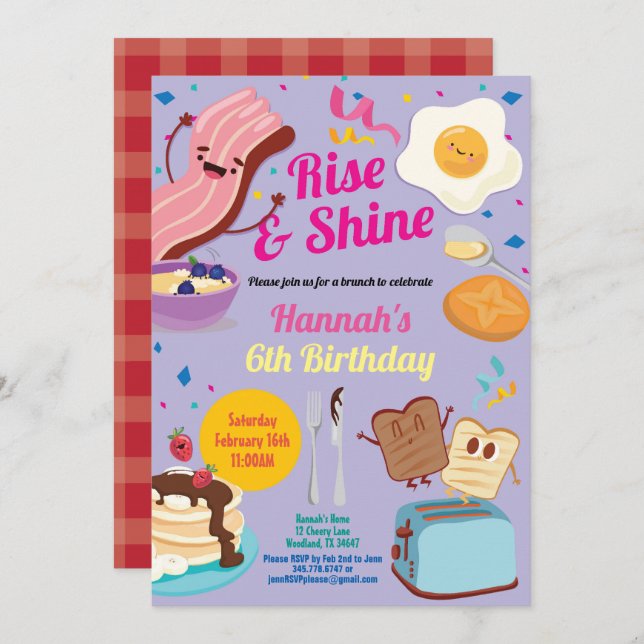 Um convite para o almoço de aniversário roxo. Leva (Frente/Verso)