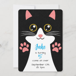 Um convite para o Aniversário de Gato Bonito. Text