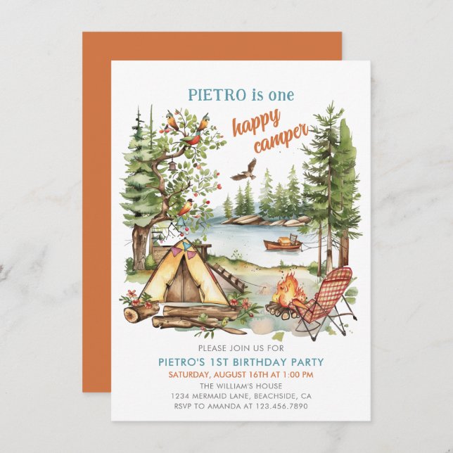 Um convite para primeiros aniversarios de Camper B (Frente/Verso)