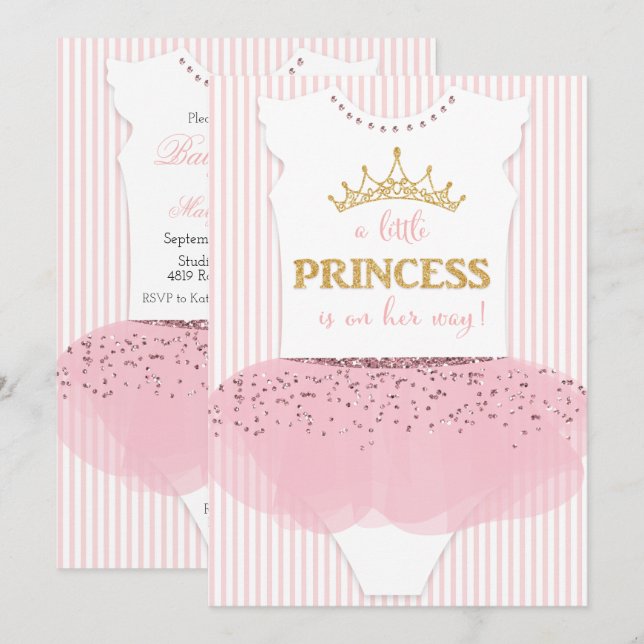 Um convite pequeno da princesa chá de fraldas (Frente/Verso)