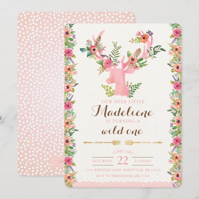 Um convite selvagem do aniversário do Antler de (Frente/Verso)