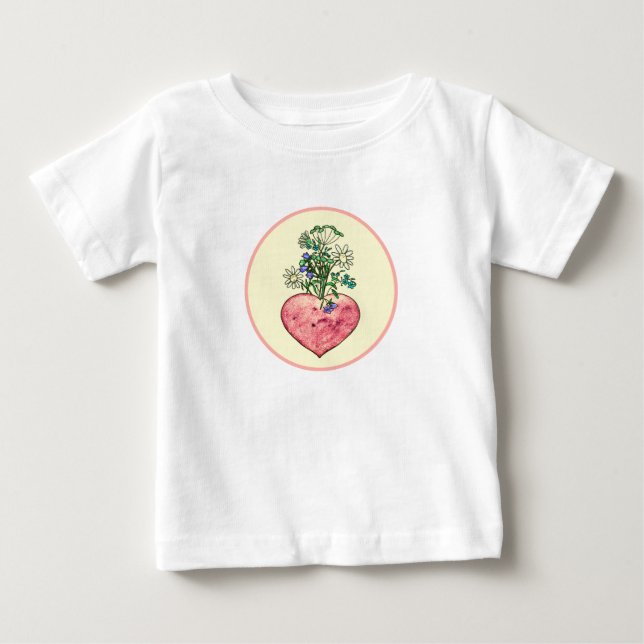 Um coração com flores, T-Shirt de bebê branco (Frente)