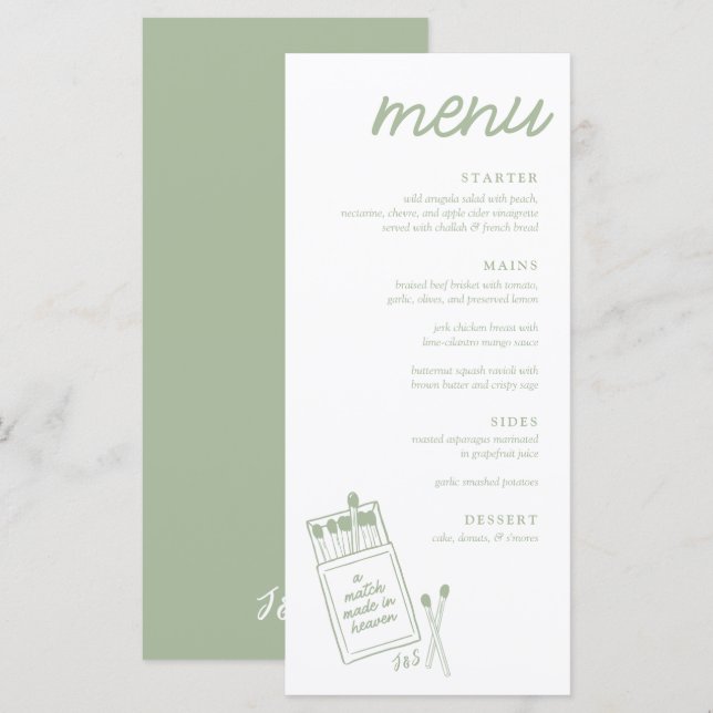 Um Correspondência Feita no Menu de Janto de Casam (Frente/Verso)