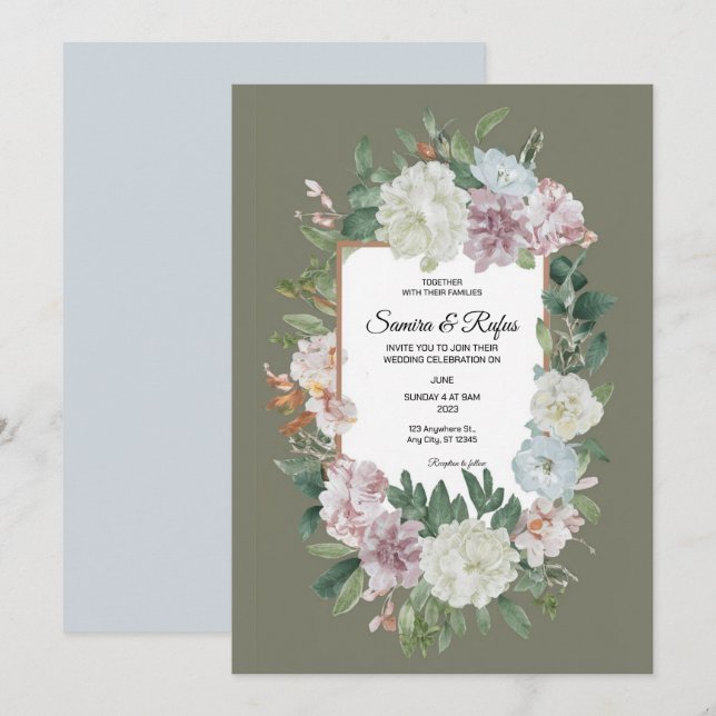 Um delicado convite de casamento tradicional (Frente/Verso)