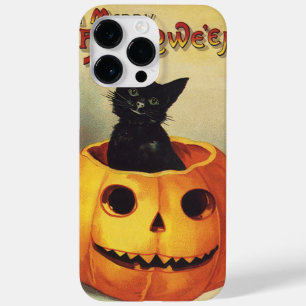 Um Dia das Bruxas alegre, gato preto do vintage na