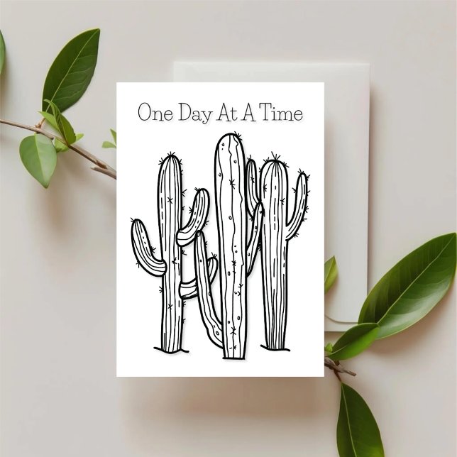Um Dia de Cada Vez — Cartão de Apoio Desert Ink (Minimal desert botanical support card featuring hand-drawn cactus illustration.)