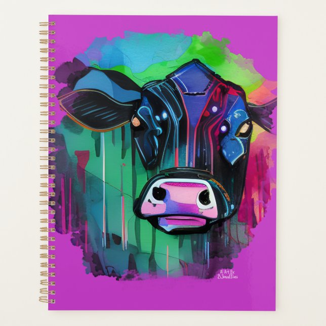 Um divertido Planejador de Vacas AI Coloridas (Frente)