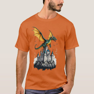 um dragão voando sobre um castelo T-Shirt