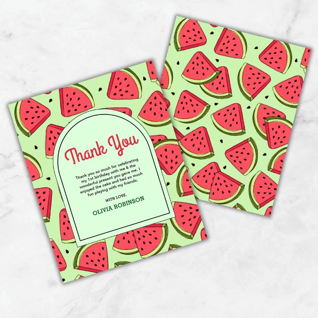 Um em um Cartões de agradecimentos de Verão Melon (Budget One in a Melon Summer Watermelon 1st Birthday Thank You Card    )