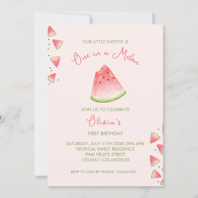Um em um Convite à Aniversário Melon Watermelon (Frente)
