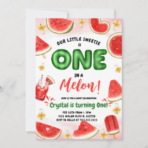 Um em um Convite de primeiro aniversario Melon