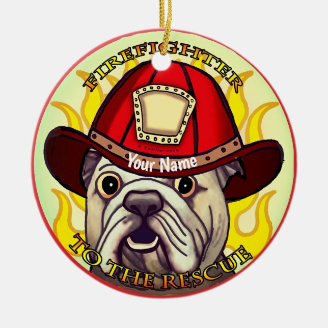 Um enfeite de Bombeiro Bulldog (Frente)