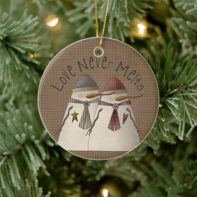 Um Enfeites de natal cerâmico Casal de neve (Árvore)
