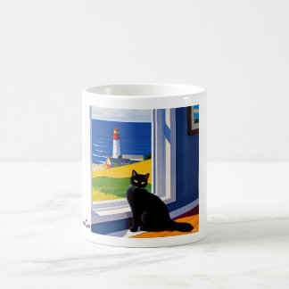 Um gato e uma caneca de farol