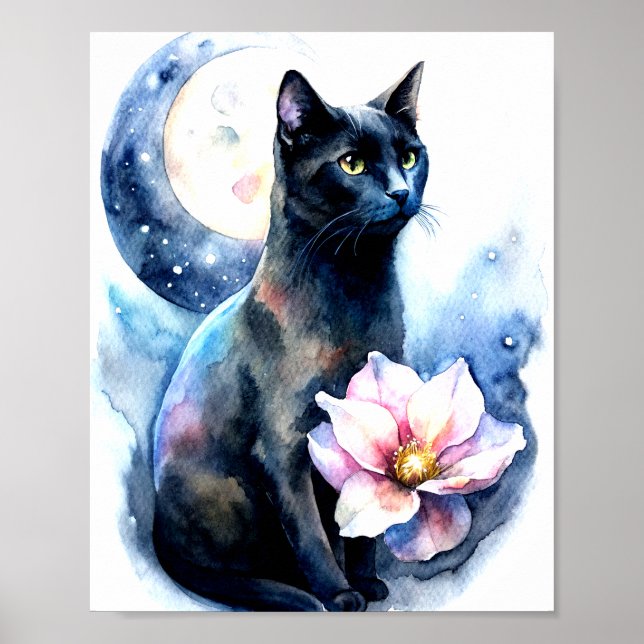Um Gato Preto com Poster de Olhos Amarelos em Grev (Frente)
