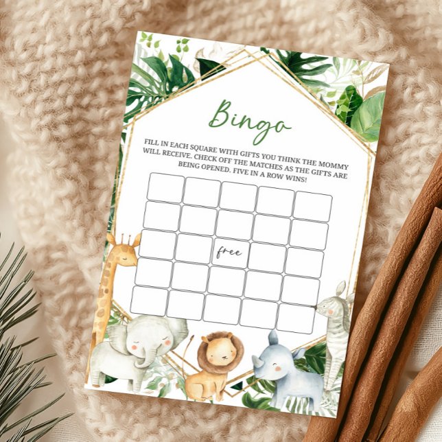 Um Jogo de Bingo para Chás de Bebê Um Pouco Selvag (Greenery Jungle Baby Shower  Bingo Game)