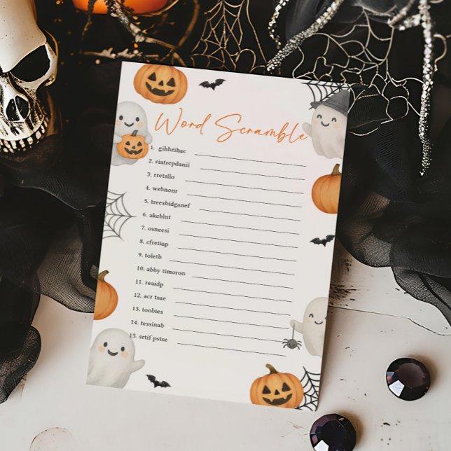 Um Jogo de Desembaralhar Palavras de Fantasminha B (Little Boo Pumpkin Baby Shower Word Scramble Game)