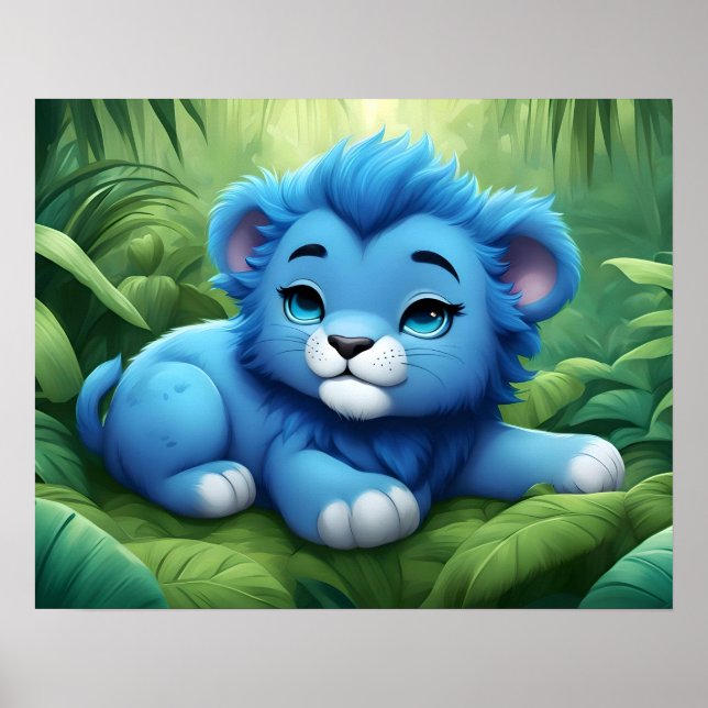 Um leão azul no Poster da selva (Frente)