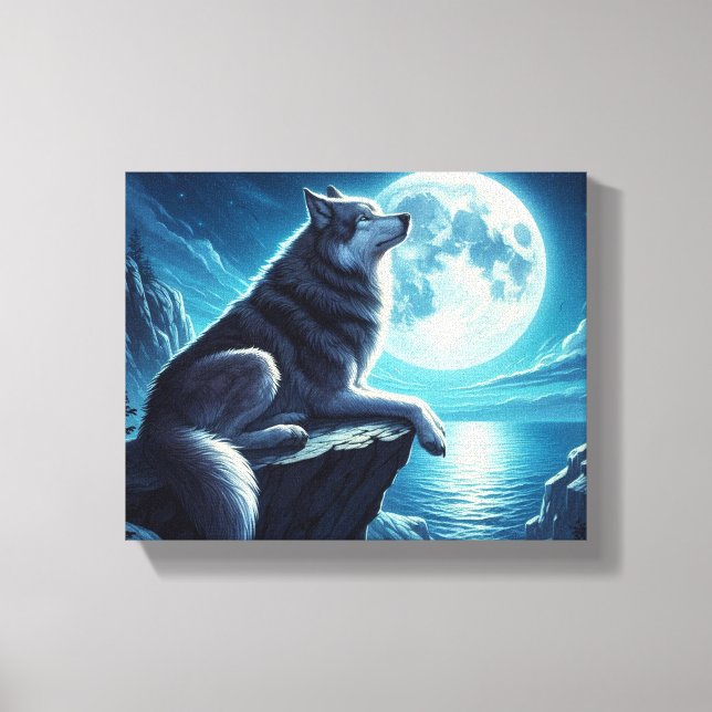 Um Lobo Na Noite, Canvas Esticada (Frente)
