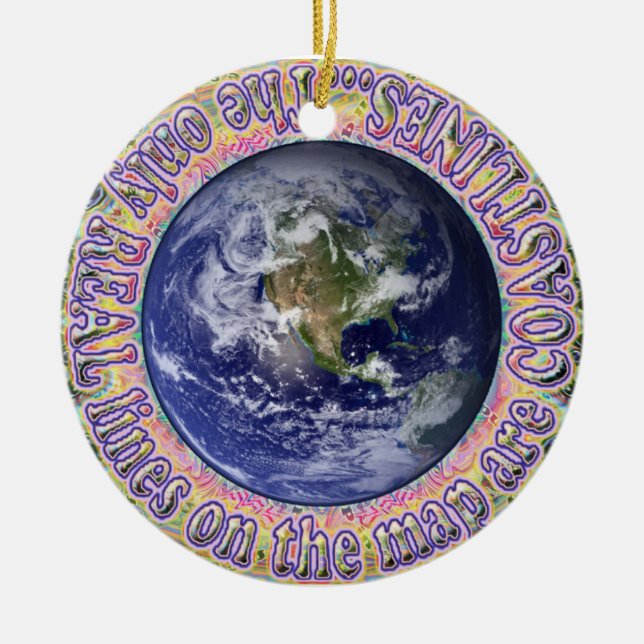 Um mundo. Ornamento de Mapa de Linhas Costeiras (Frente)