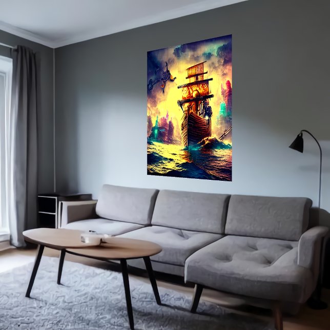 Um navio estranho no mar | AI Art Poster (Criador carregado)