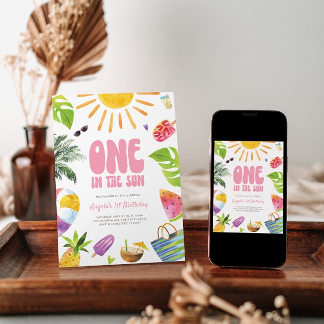 Um no Convite Sun Pink Summer Birthday (Criador carregado)