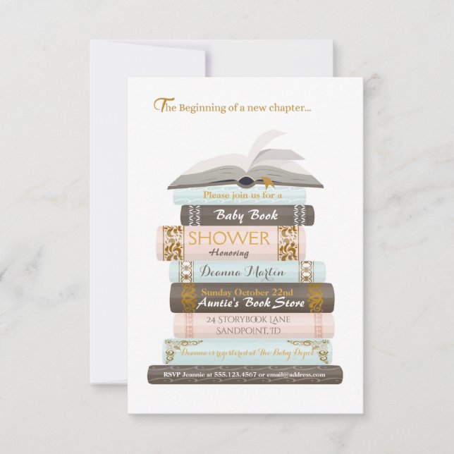 Um novo capítulo| Convite Para Chás De Livros Bebê (Frente)