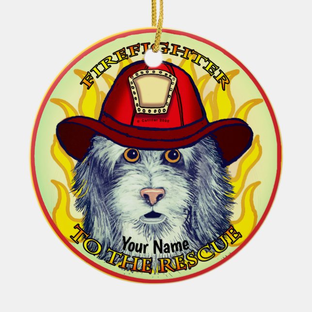 Um ornamento do Caçador de Bombeiros de Sheepdog (Frente)