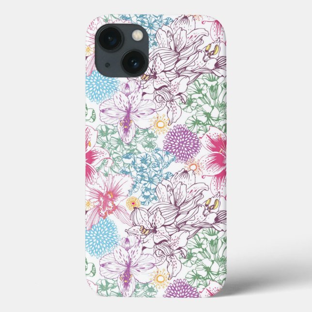 Um padrão adorável com flores coloridas (Verso)