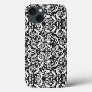 um padrão paisley preto e branco