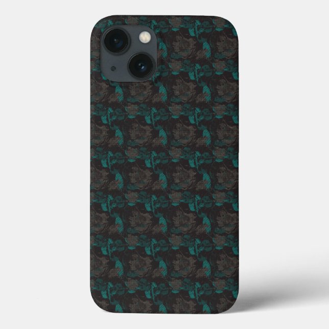 um padrão preto e verde com fundo preto (Verso)