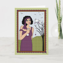 Um pássaro no cartão de saudação "Mão_A"