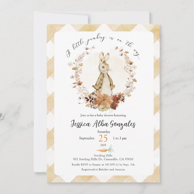 Um pequeno abóbora a caminho convite para chá de b (Frente)