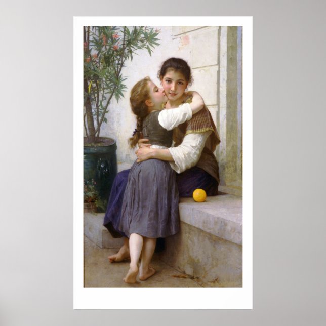 Um Pequeno Carinho 1890, Bouguereau Poster (Frente)