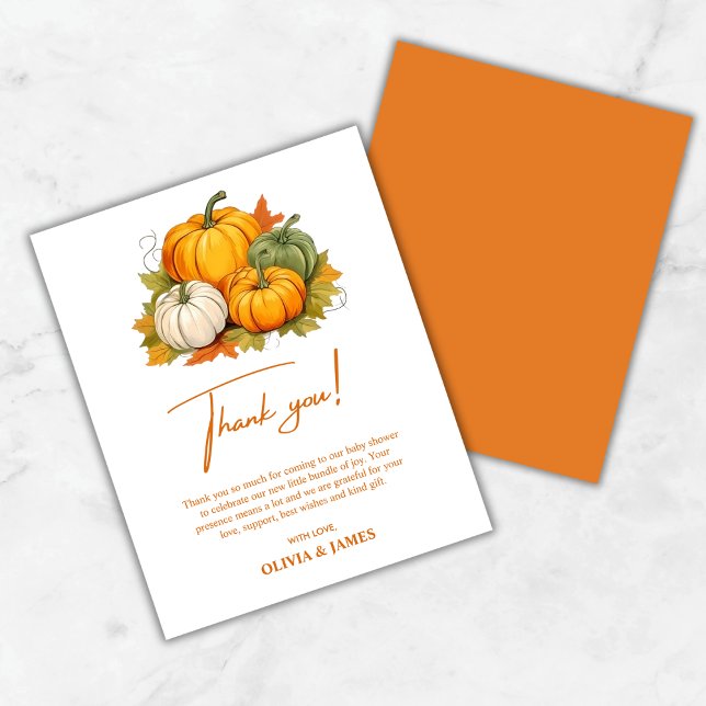 Um Pequeno Cartões de agradecimentos De Abóbora (A Little Pumpkin Baby Shower Thank You Card )