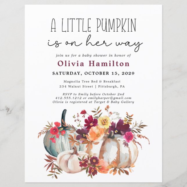 Um Pequeno Chá de fraldas Floral De Abóbora (Frente)