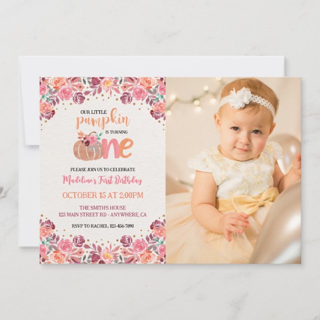 Um Pequeno Convite de Aniversário Boho Floral de A (Frente)