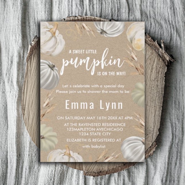 Um Pequeno Convite De Chá de fraldas De Pumpkin Kr (#zazzlemade #pumpkinbabyshower #whitepumpkin #fallbabyshower)